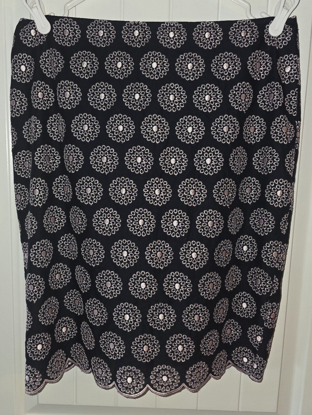 Ann Taylor Black Pencil Skirt with Pink and White Medallion Print NWOT